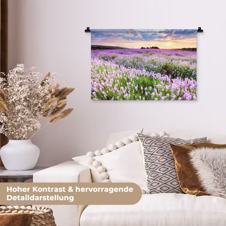 Lavendel - Bloemen - Zonsondergang - Paars - Weide Wandkleed katoen klein -tsfeer1_DE