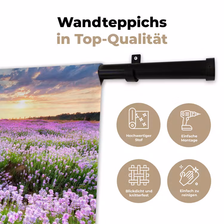 Lavendel - Bloemen - Zonsondergang - Paars - Weide Wandkleed katoen klein -tsfeer2_DE