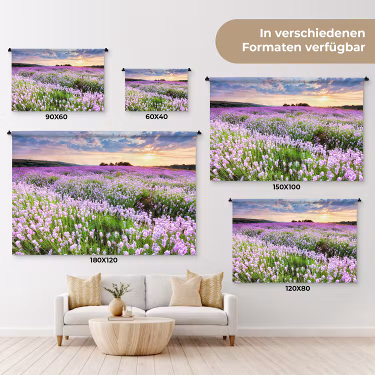 Lavendel - Bloemen - Zonsondergang - Paars - Weide Wandkleed katoen klein -tsfeer8_DE