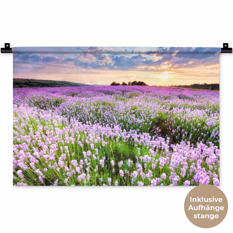 Lavendel - Bloemen - Zonsondergang - Paars - Weide Wandkleed katoen klein -t3d_DE