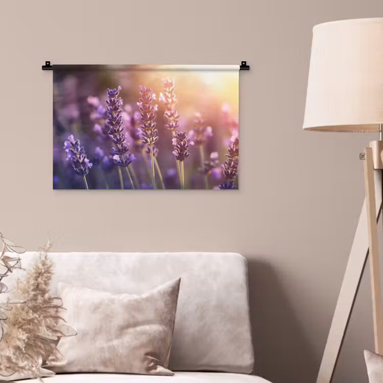 Lavendelbloemen - Paars - Zonlicht Wandkleed katoen klein -sfeer4