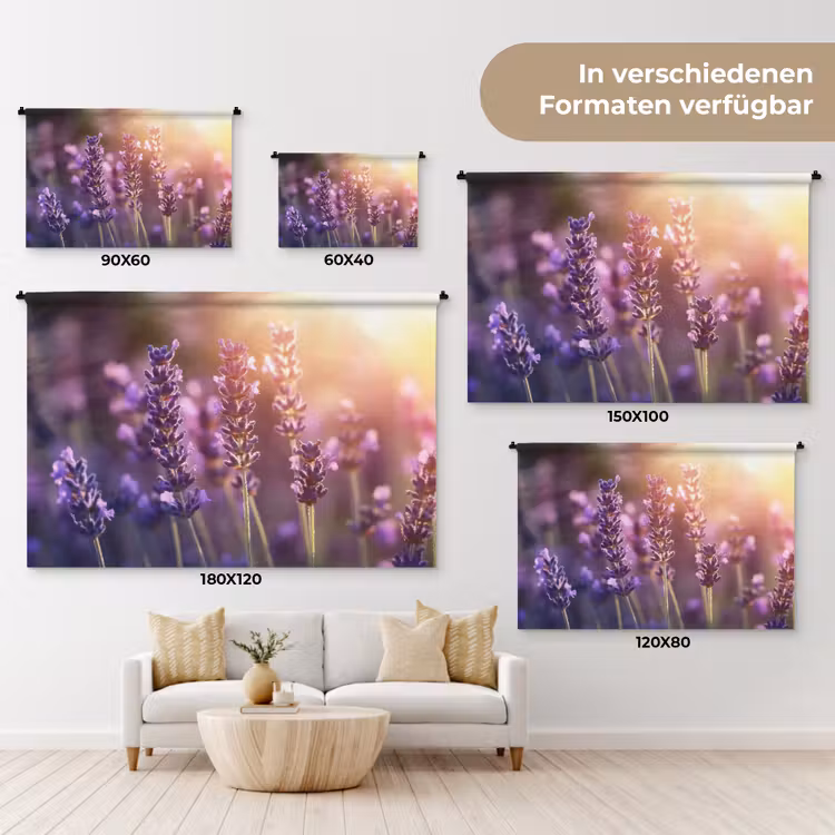 Lavendelbloemen - Paars - Zonlicht Wandkleed katoen klein -tsfeer8_DE