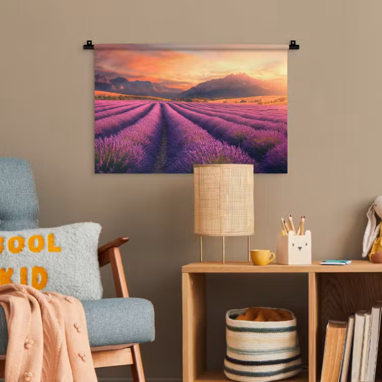 Lavendelveld - Zonsondergang - Paars Wandkleed katoen klein -wsfeer4_kind