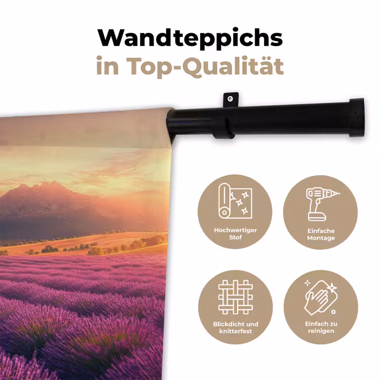 Lavendelveld - Zonsondergang - Paars Wandkleed katoen klein -tsfeer2_DE