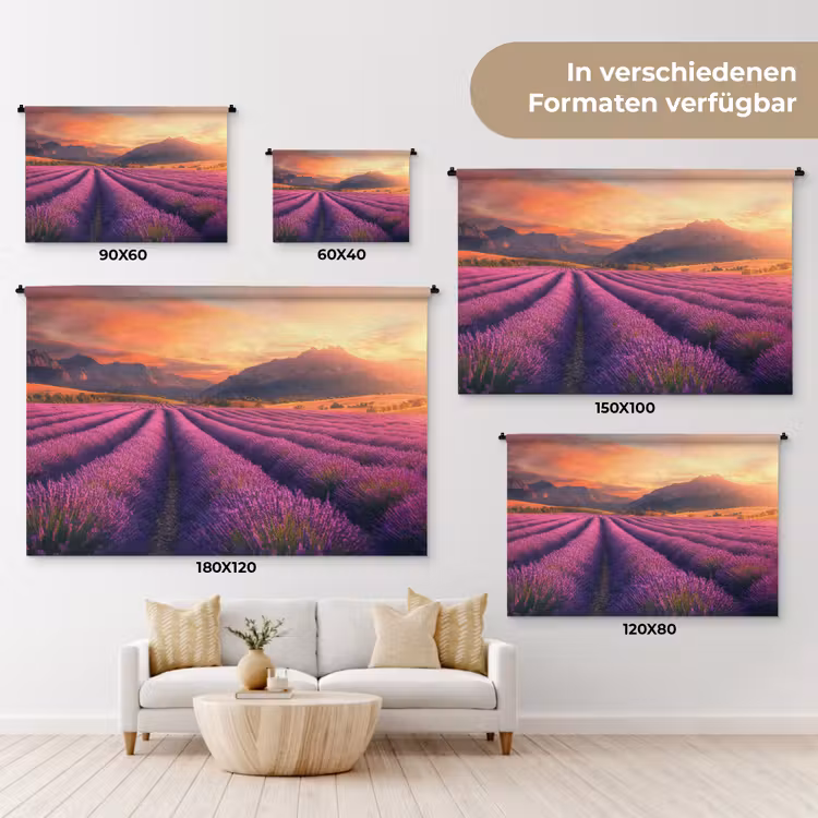 Lavendelveld - Zonsondergang - Paars Wandkleed katoen klein -tsfeer8_DE