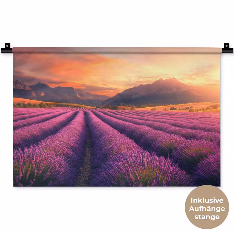 Lavendelveld - Zonsondergang - Paars Wandkleed katoen klein -t3d_DE