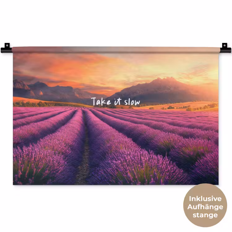 Lavendelveld - Quote - Zonsondergang Wandkleed katoen klein -t3d_DE