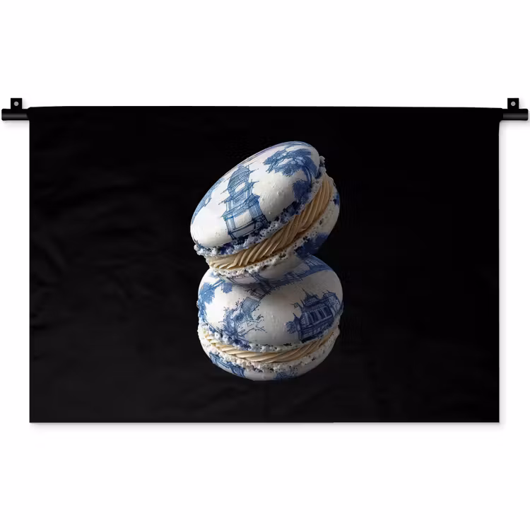 Eten - Macarons - Delfts blauw - Koekjes Wandkleed katoen klein -zz3d