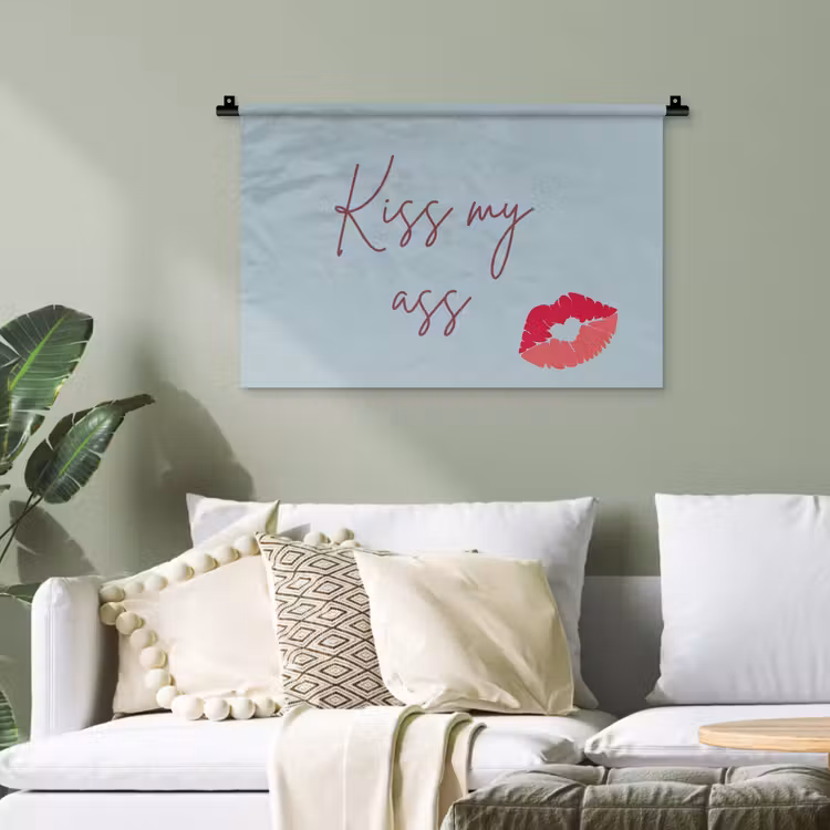 Kiss my ass - Lip - Blauw Wandkleed katoen klein -sfeer7