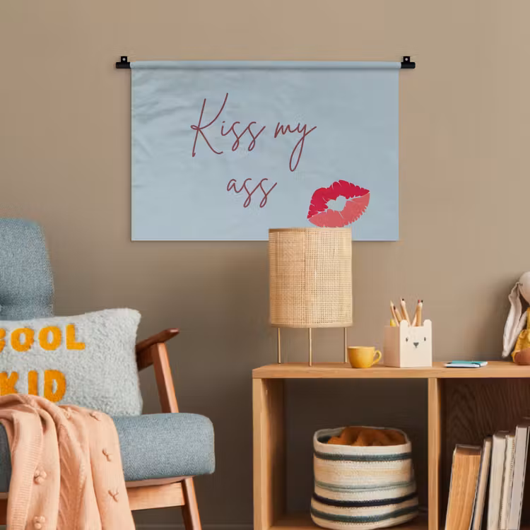 Kiss my ass - Lip - Blauw Wandkleed katoen klein -wsfeer4_kind