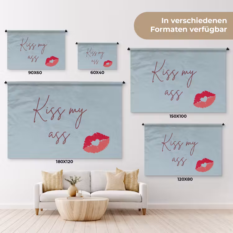 Kiss my ass - Lip - Blauw Wandkleed katoen klein -tsfeer8_DE