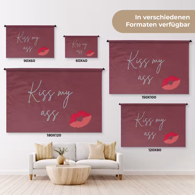 Kiss my ass - Lip - Bordeaux Wandkleed katoen klein -tsfeer8_DE