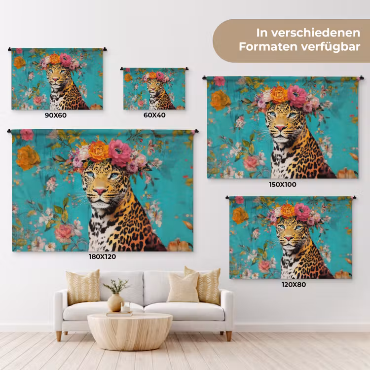 Luipaard - Bloemen - Kroon Wandkleed katoen klein -tsfeer8_DE