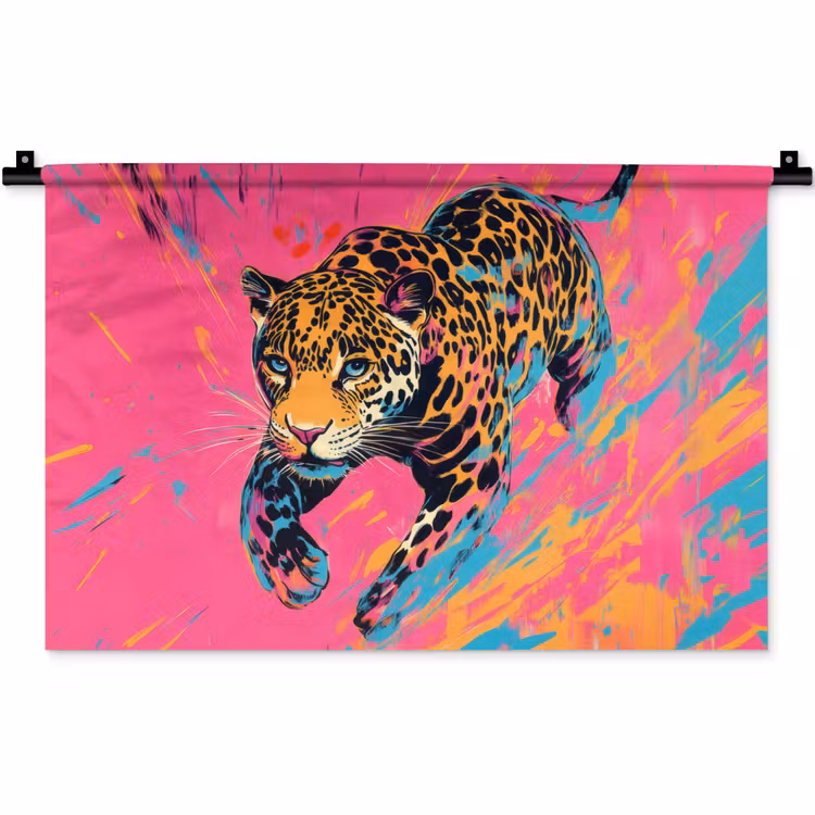 Luipaard - Roze - Oranje - Blauw - Verf Wandkleed katoen klein -zz3d