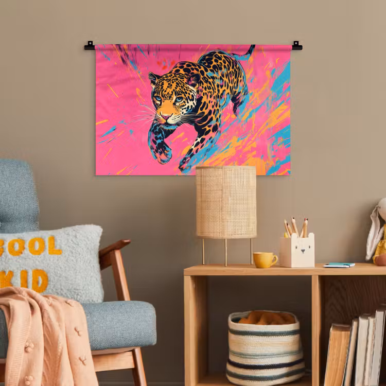 Luipaard - Roze - Oranje - Blauw - Verf Wandkleed katoen klein -wsfeer4_kind