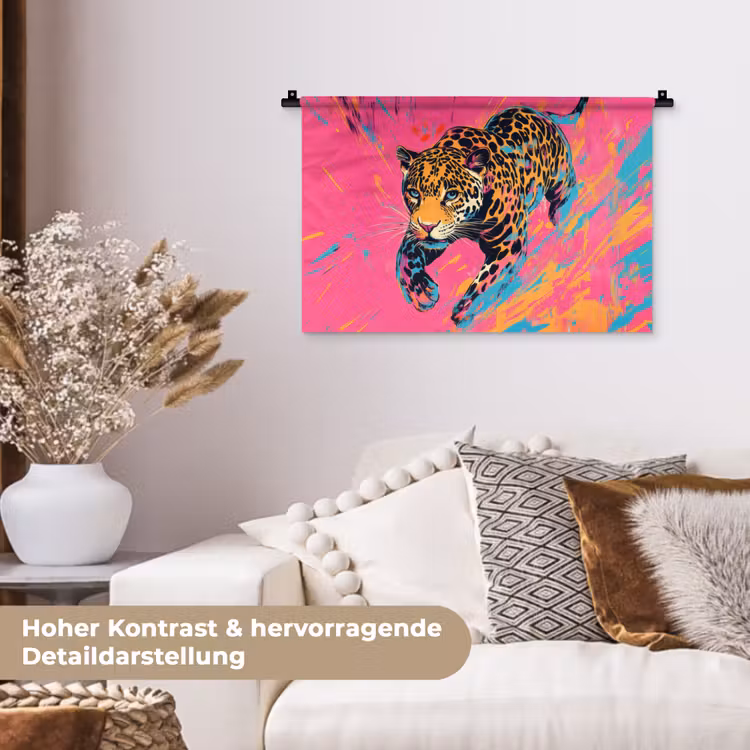 Luipaard - Roze - Oranje - Blauw - Verf Wandkleed katoen klein -tsfeer1_DE