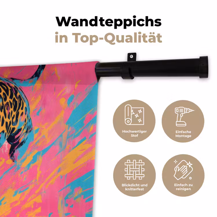 Luipaard - Roze - Oranje - Blauw - Verf Wandkleed katoen klein -tsfeer2_DE