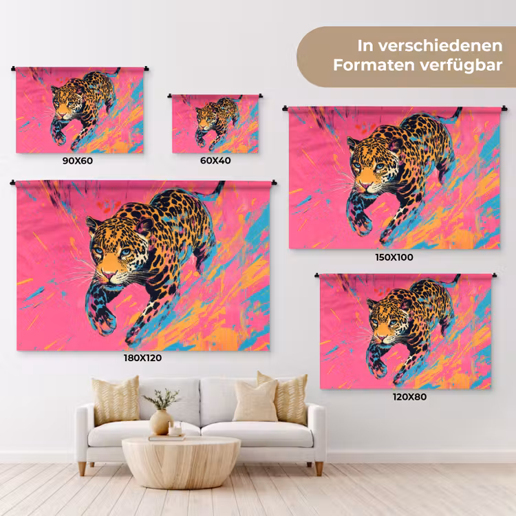 Luipaard - Roze - Oranje - Blauw - Verf Wandkleed katoen klein -tsfeer8_DE