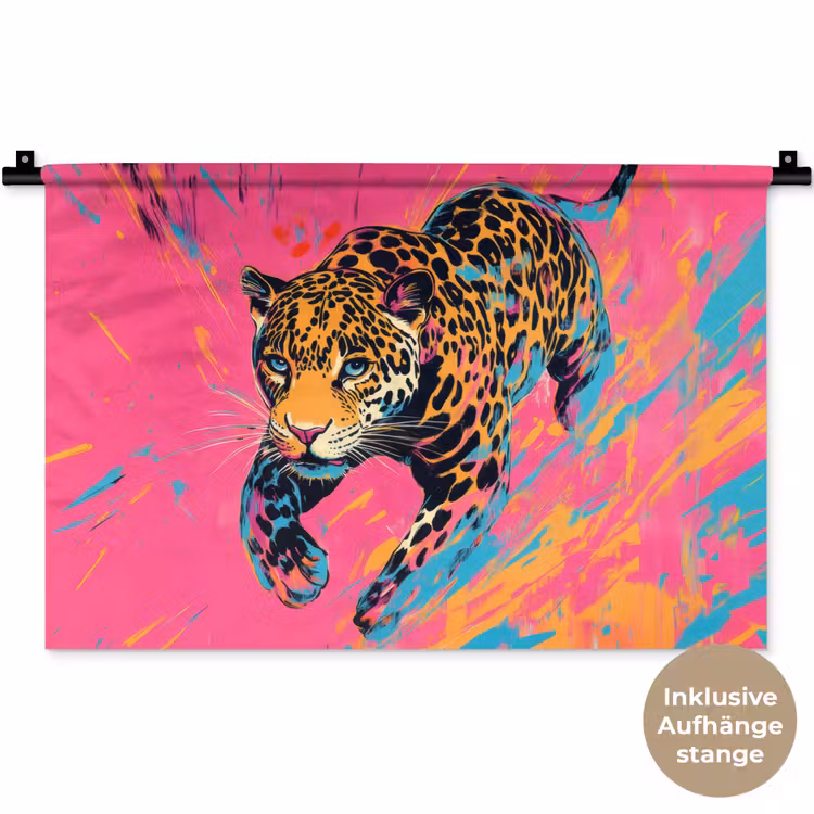 Luipaard - Roze - Oranje - Blauw - Verf Wandkleed katoen klein -t3d_DE