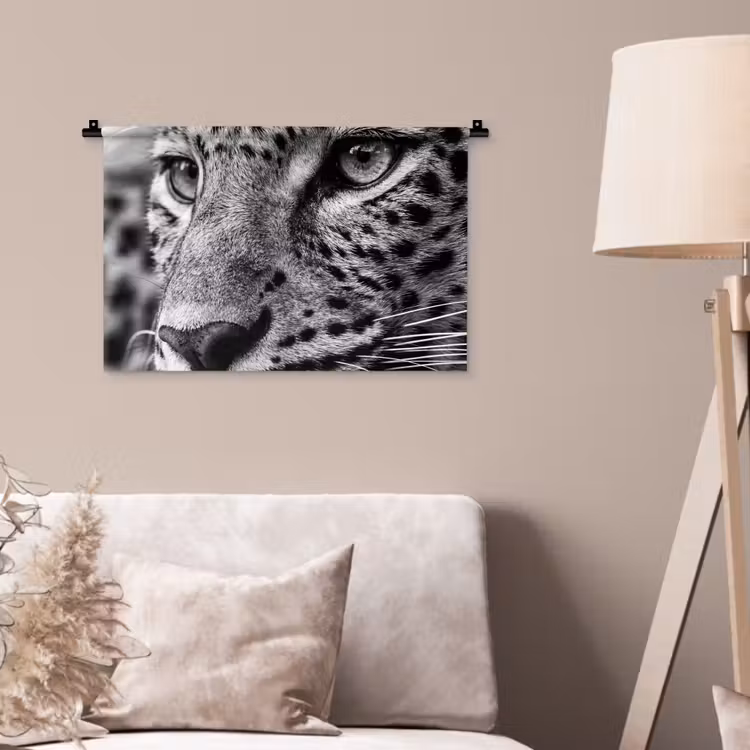 Luipaard - Zwart - Wit - Oog Wandkleed katoen klein -sfeer4