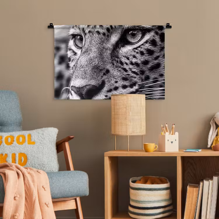 Luipaard - Zwart - Wit - Oog Wandkleed katoen klein -wsfeer4_kind