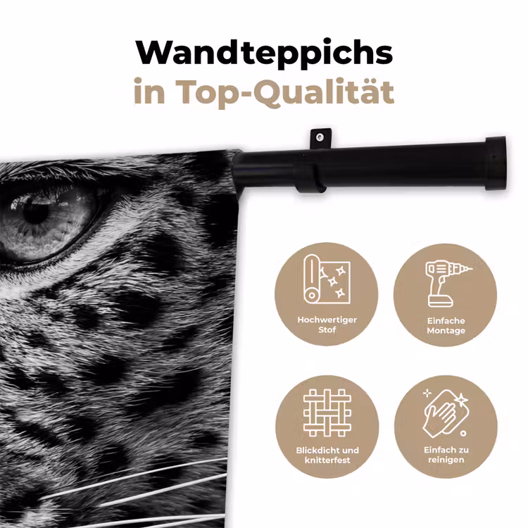 Luipaard - Zwart - Wit - Oog Wandkleed katoen klein -tsfeer2_DE