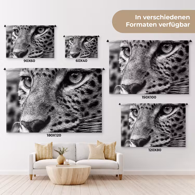 Luipaard - Zwart - Wit - Oog Wandkleed katoen klein -tsfeer8_DE