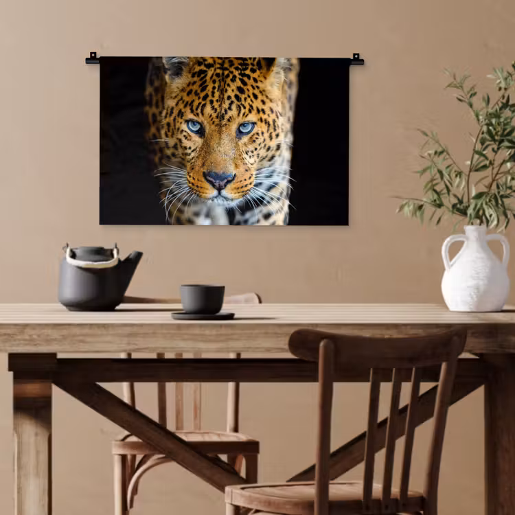 Luipaard - Dieren - Portret - Wilde dieren - Zwart Wandkleed katoen klein -sfeer6