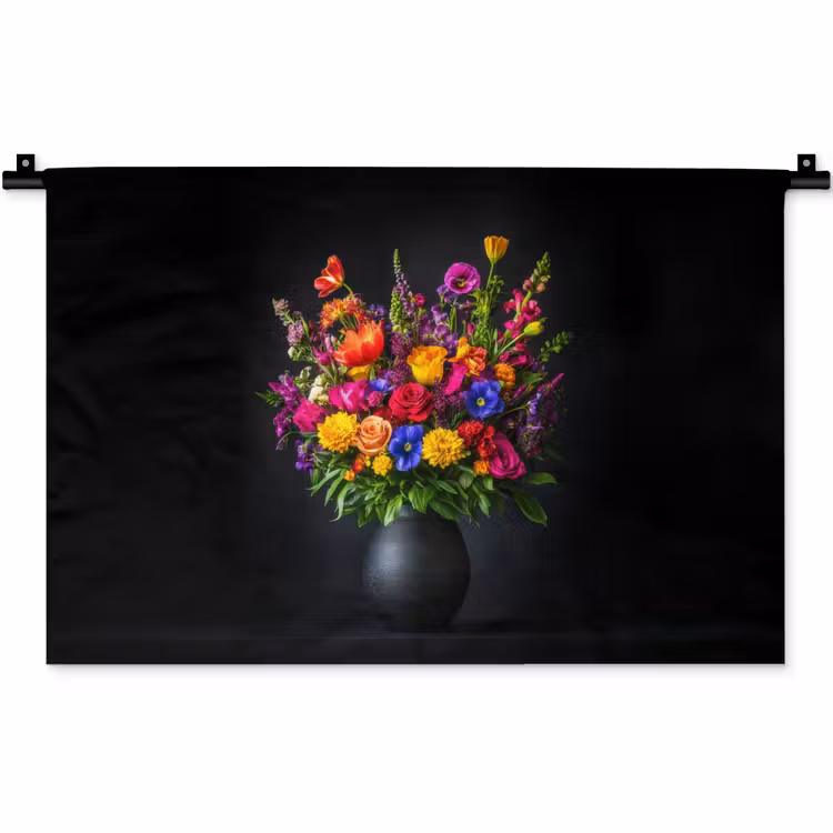 Felgekleurd - Bloemen - Vaas Wandkleed katoen klein -zz3d