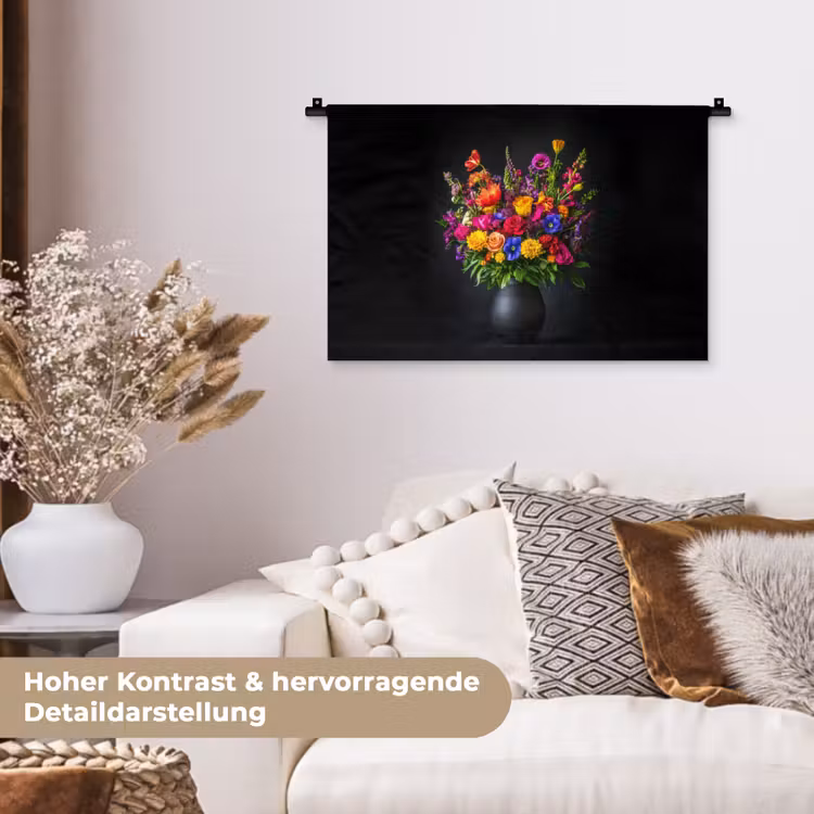 Felgekleurd - Bloemen - Vaas Wandkleed katoen klein -tsfeer1_DE