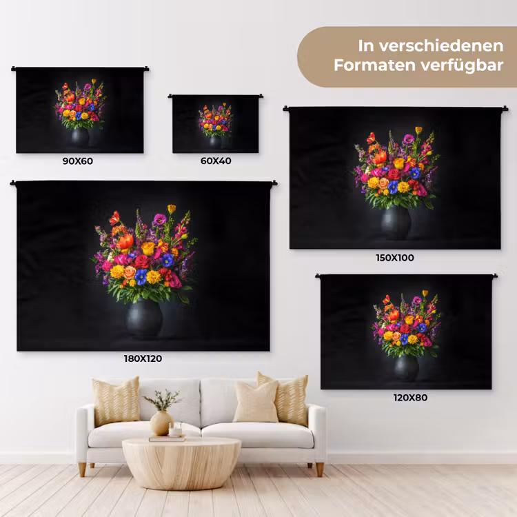 Felgekleurd - Bloemen - Vaas Wandkleed katoen klein -tsfeer8_DE