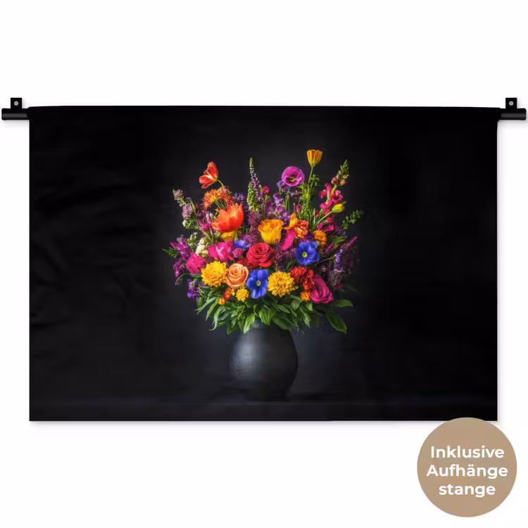 Felgekleurd - Bloemen - Vaas Wandkleed katoen klein -t3d_DE