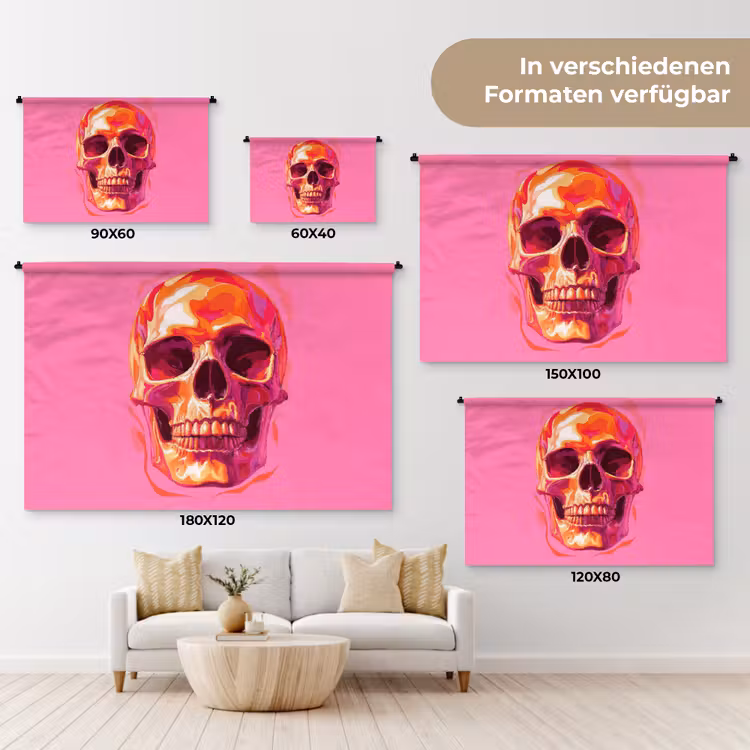 Felroze - Tanden - Schedel Wandkleed katoen klein -tsfeer8_DE