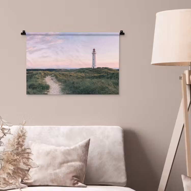 Vuurtoren - Duinlandschap - Zee Wandkleed katoen klein -sfeer4