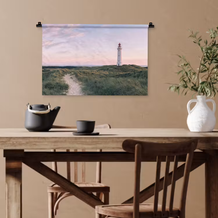 Vuurtoren - Duinlandschap - Zee Wandkleed katoen klein -sfeer6