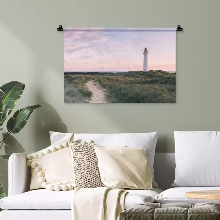 Vuurtoren - Duinlandschap - Zee Wandkleed katoen klein -sfeer7