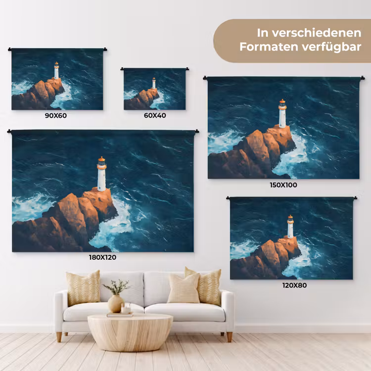 Vuurtoren - Rots - Zee - Golven Wandkleed katoen klein -tsfeer8_DE
