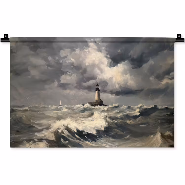 Vuurtoren - Golven - Storm Wandkleed katoen klein -zz3d