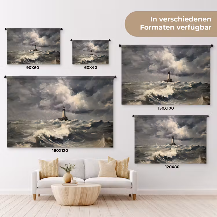 Vuurtoren - Golven - Storm Wandkleed katoen klein -tsfeer8_DE