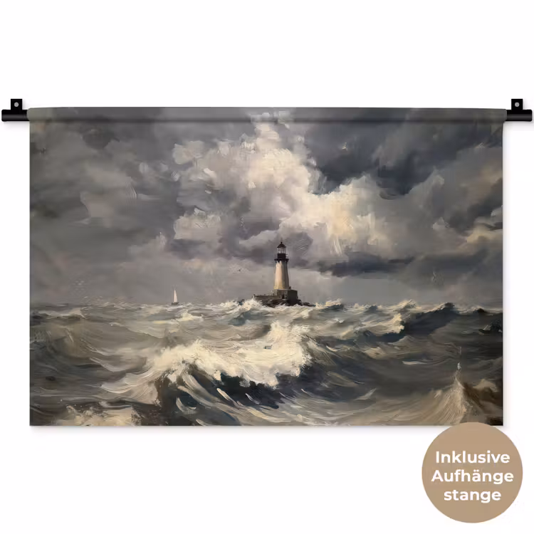 Vuurtoren - Golven - Storm Wandkleed katoen klein -t3d_DE