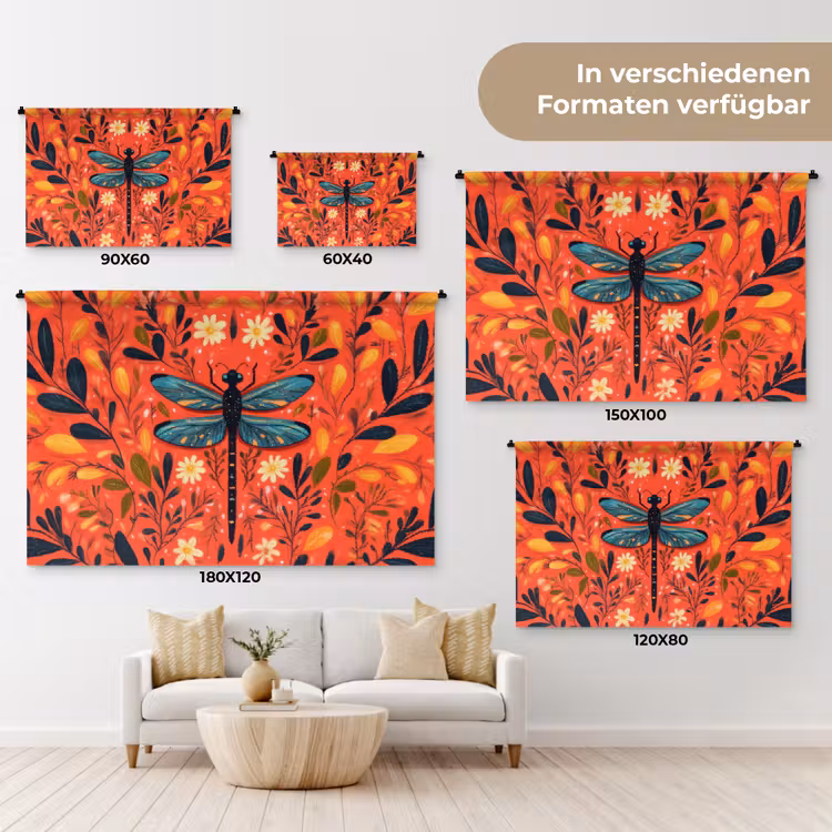 Libel - Blauw - Vleugels - Bladeren Wandkleed katoen klein -tsfeer8_DE