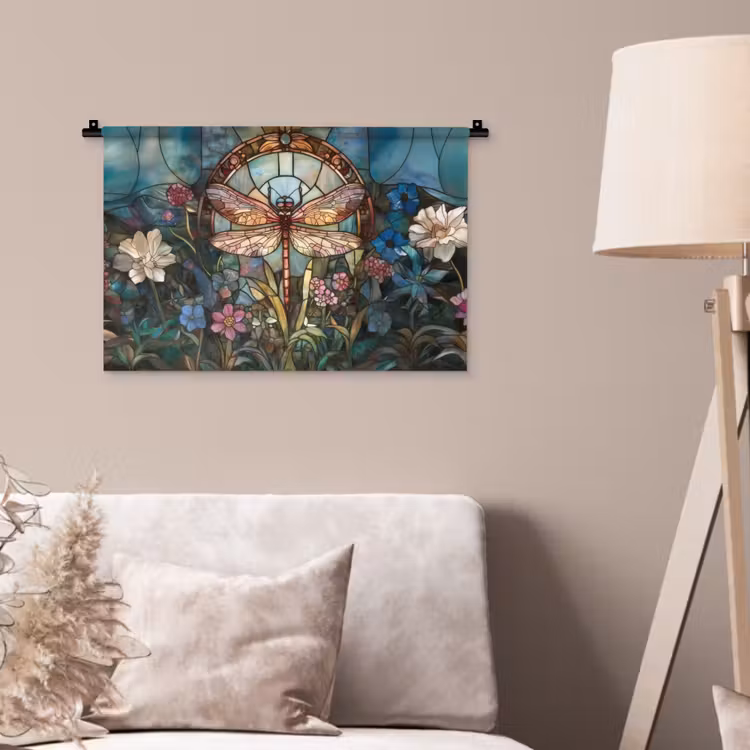 Libelle - Mozaïek - Bloemen - Kleurrijk Wandkleed katoen klein -sfeer4