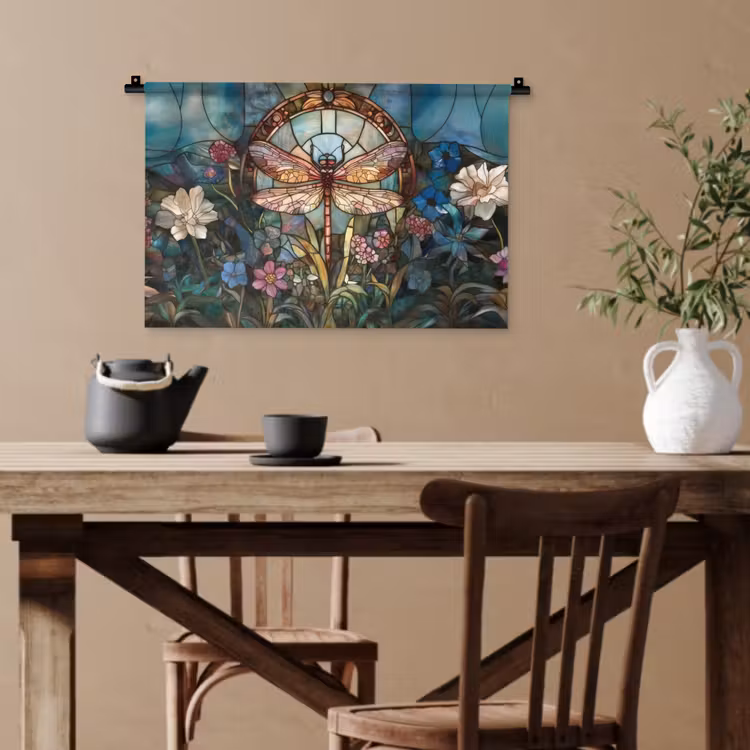 Libelle - Mozaïek - Bloemen - Kleurrijk Wandkleed katoen klein -sfeer6