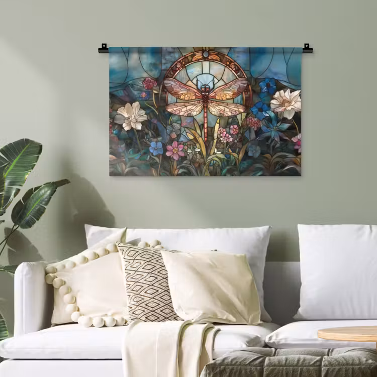 Libelle - Mozaïek - Bloemen - Kleurrijk Wandkleed katoen klein -sfeer7