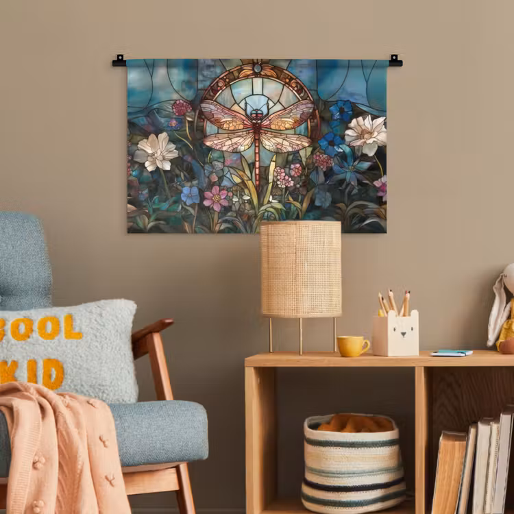 Libelle - Mozaïek - Bloemen - Kleurrijk Wandkleed katoen klein -wsfeer4_kind