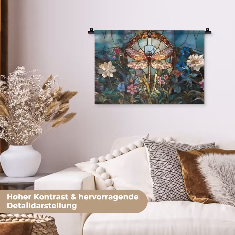 Libelle - Mozaïek - Bloemen - Kleurrijk Wandkleed katoen klein -tsfeer1_DE