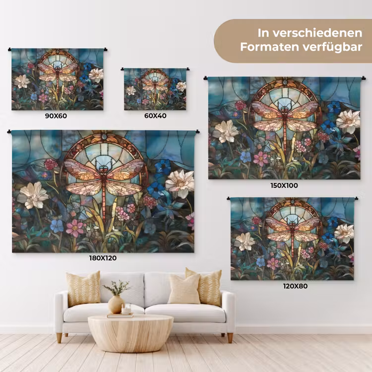 Libelle - Mozaïek - Bloemen - Kleurrijk Wandkleed katoen klein -tsfeer8_DE