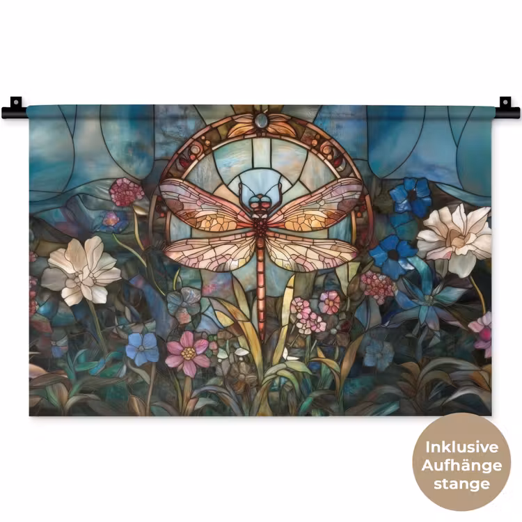 Libelle - Mozaïek - Bloemen - Kleurrijk Wandkleed katoen klein -t3d_DE