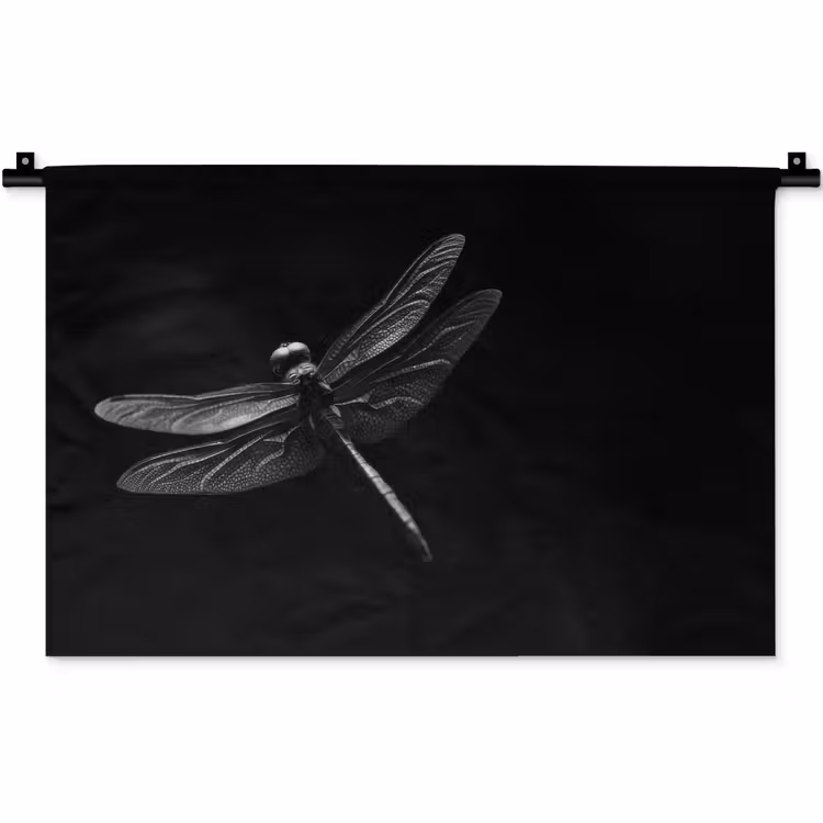 Libelle - Dieren - Zwart - Insect Wandkleed katoen klein -zz3d