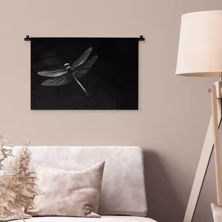 Libelle - Dieren - Zwart - Insect Wandkleed katoen klein -sfeer4